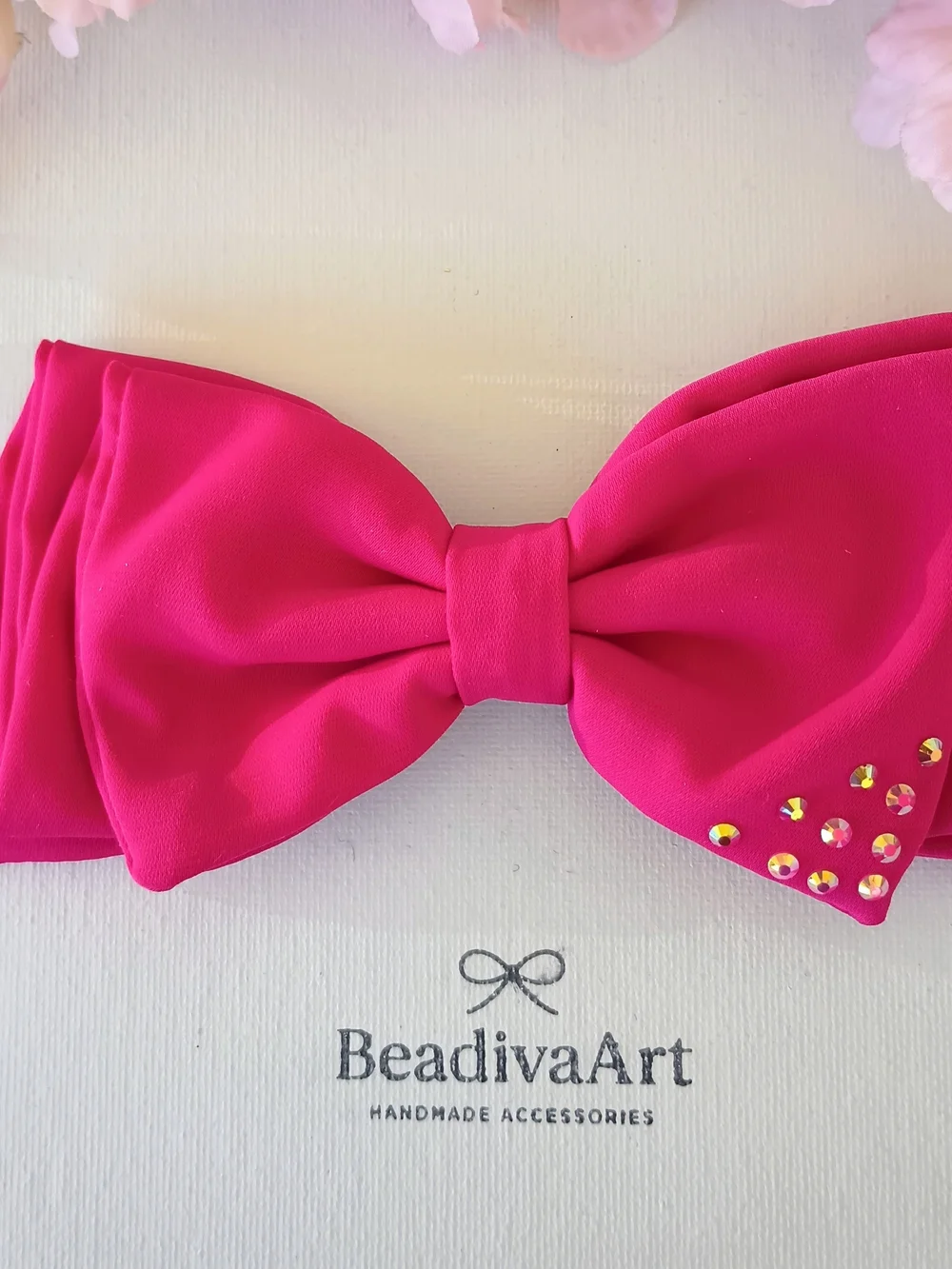 Handmade Hot Pink Bow Hair Clip with Crystal Details🎀✨